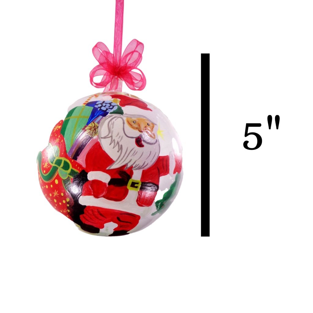 Set of 6pc Colorful Santa Face Design Glass Christmas Ornaments with Organza Ribbon for Xmas Tree Or - Image 3