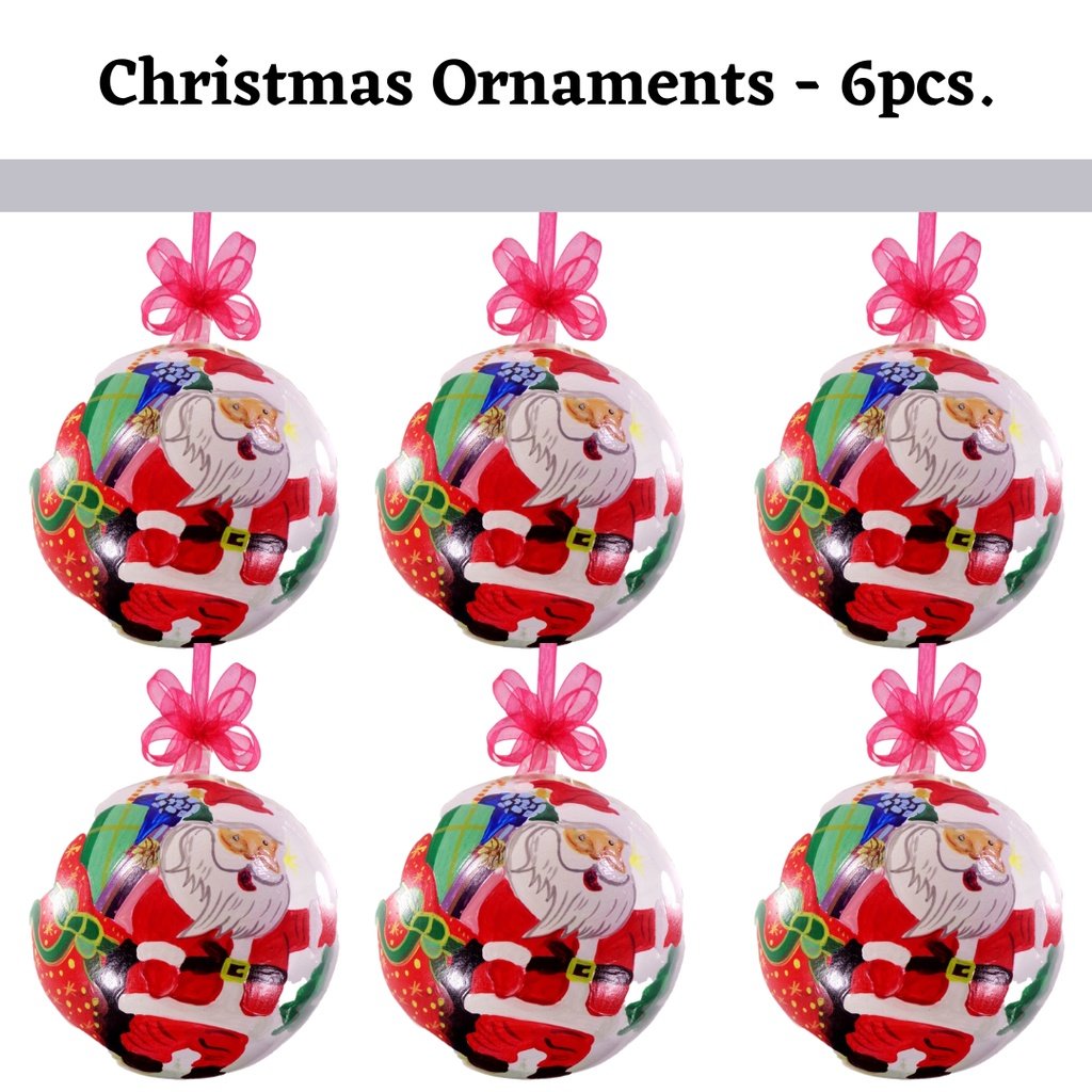 Set of 6pc Colorful Santa Face Design Glass Christmas Ornaments with Organza Ribbon for Xmas Tree Or