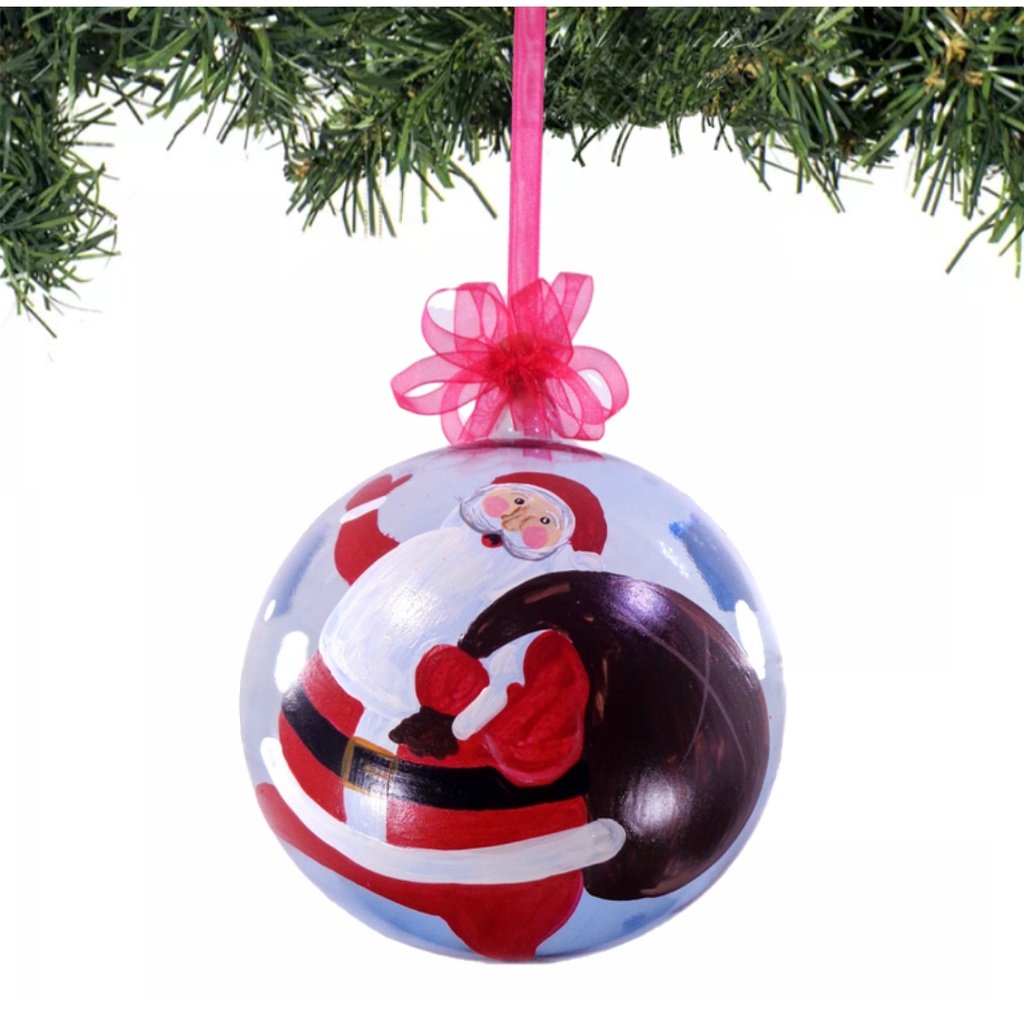 Set of 6pc Colorful Santa Face Design Glass Christmas Ornaments with Organza Ribbon for Xmas Tree Or - Image 2