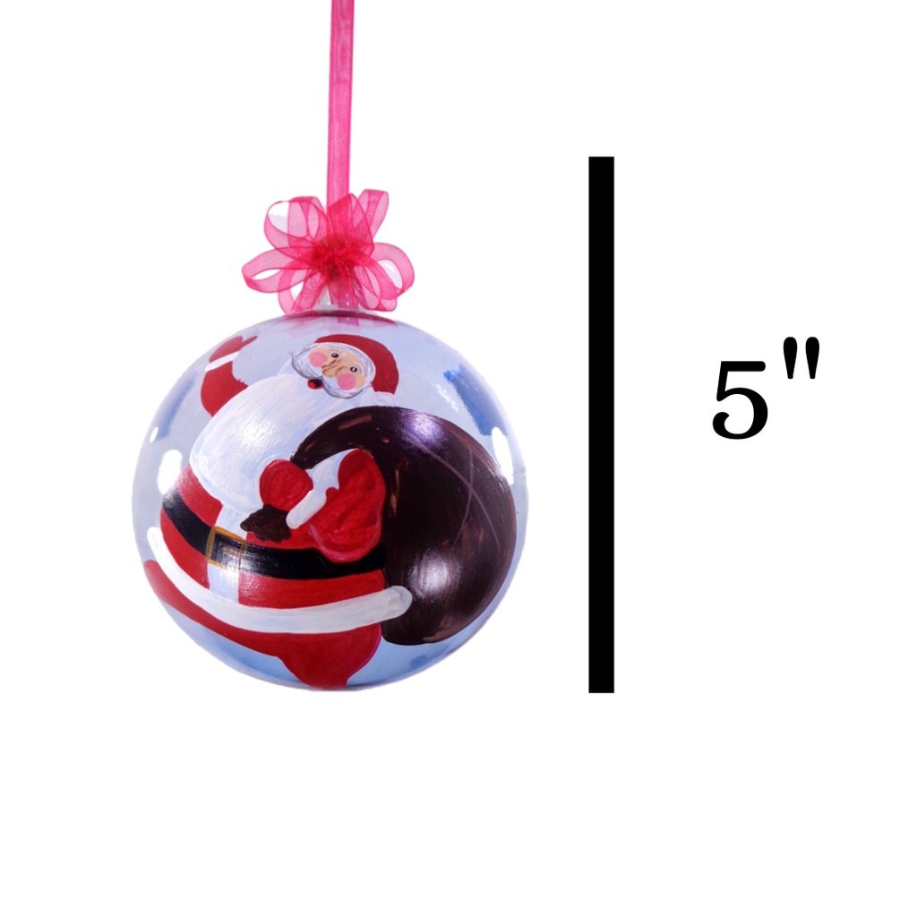 Set of 6pc Colorful Santa Face Design Glass Christmas Ornaments with Organza Ribbon for Xmas Tree Or - Image 3