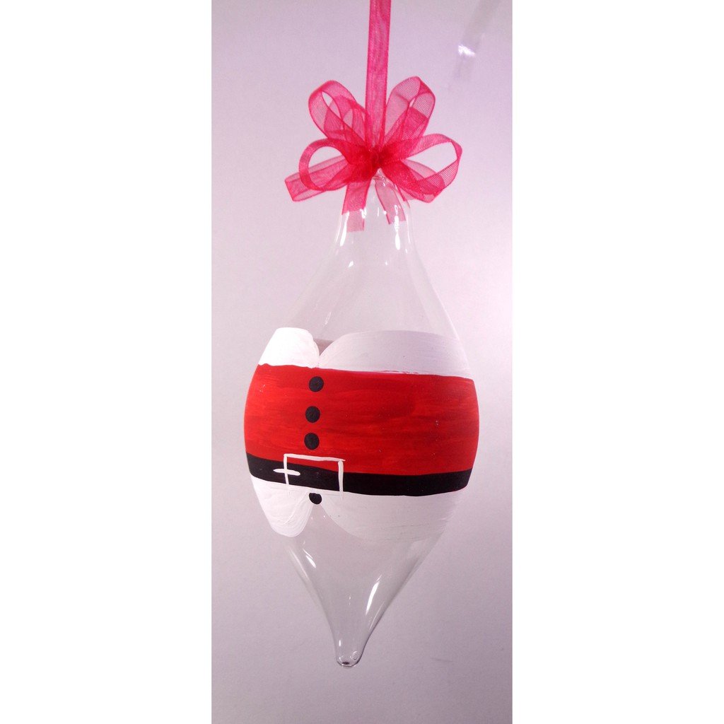 Set of 6pc Colorful Santa Face Design Glass Christmas Ornaments with Organza Ribbon for Xmas Tree Or
