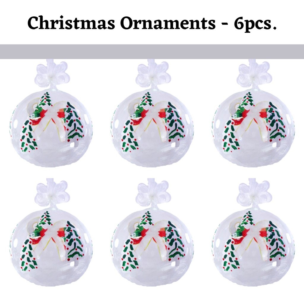 Set of 6pc Colorful Santa Face Design Glass Christmas Ornaments with Organza Ribbon for Xmas Tree Or