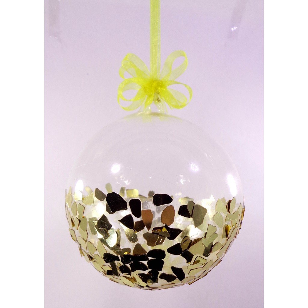Set of 6pc Half Gold Glass Christmas Balls Ornaments with Organza Ribbon for Xmas Tree Hanging