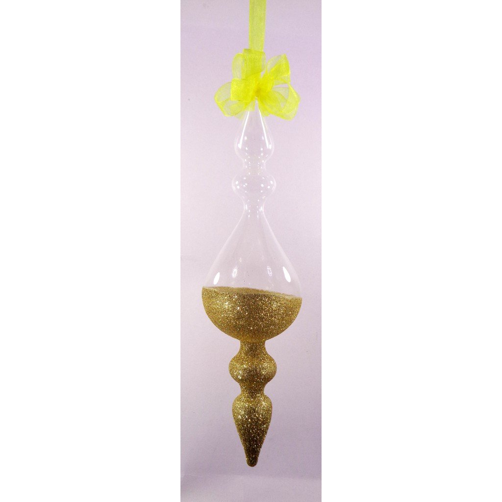 Set of 6pc Colorful Handpainted Yellow Glass Christmas Ornaments with Organza Ribbon for Xmas Tree O