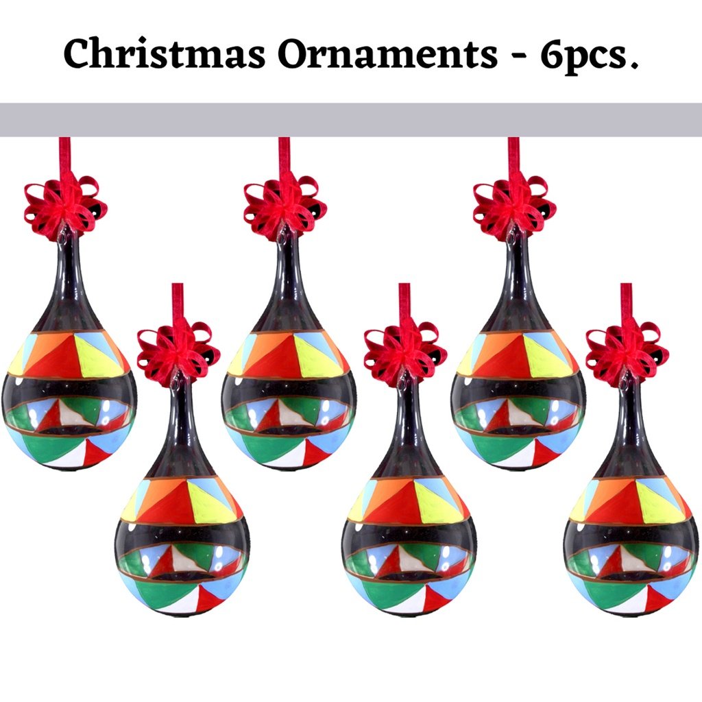 Set of 6pc Colorful Glass Christmas Ornaments with Organza Ribbon for Xmas Tree Ornaments Hanging De