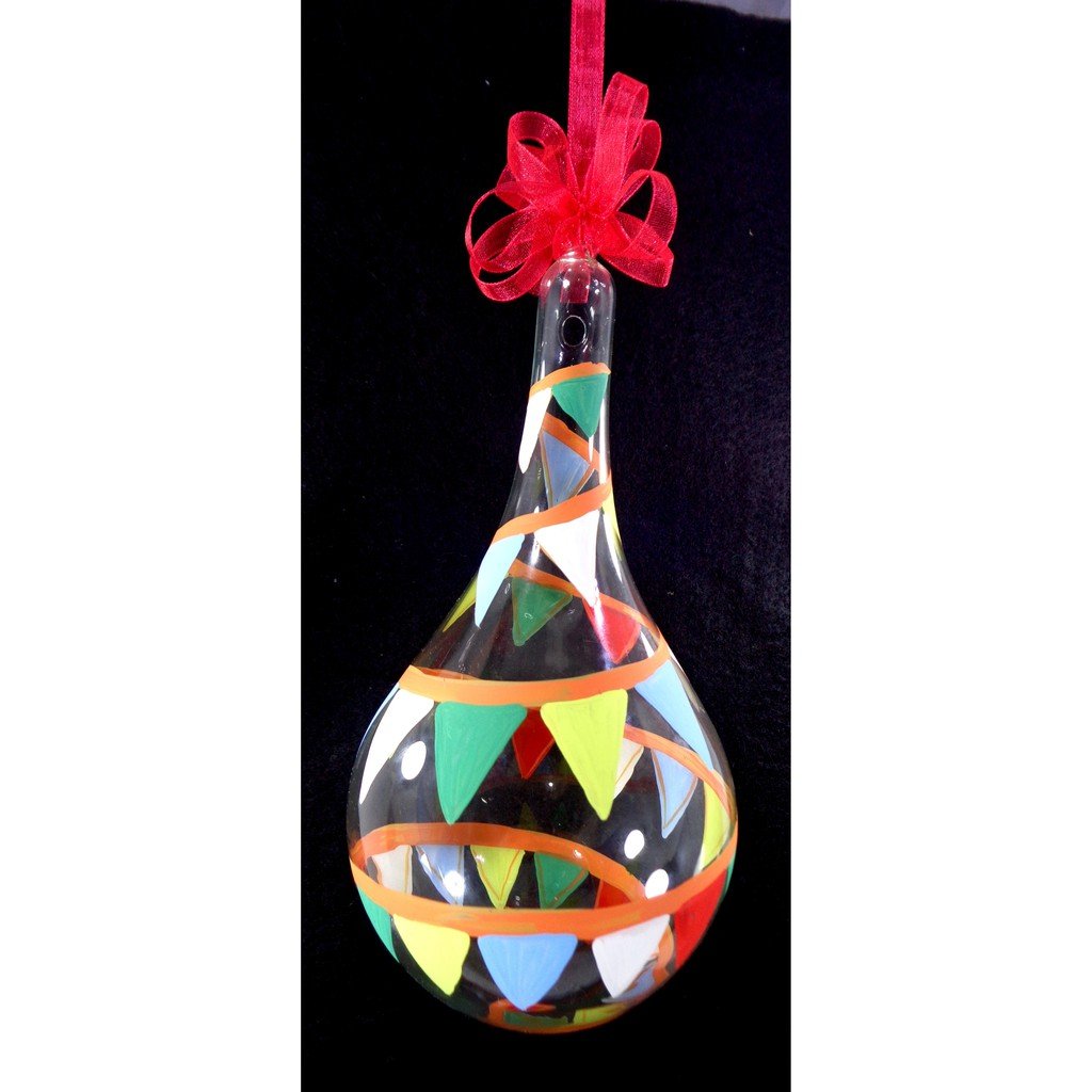 Set of 6pc Colorful Glass Christmas Ornaments with Organza Ribbon for Xmas Tree Ornaments Hanging De