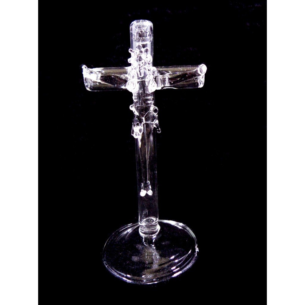 Crucifix with Stand Religious Figurines Glass Clear 4.25"