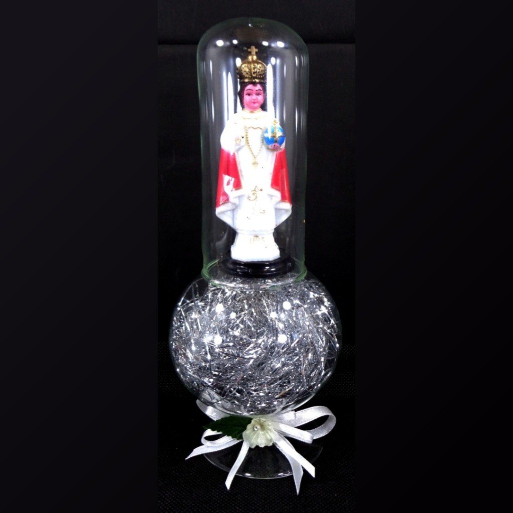 Santo Nino Religious Figurines Home Decor Accents in Double Glass Dome Silver