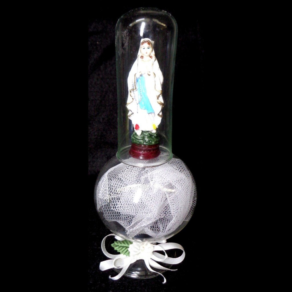 Mama Mary Religious Figurines Home Accents in Double Glass Dome White