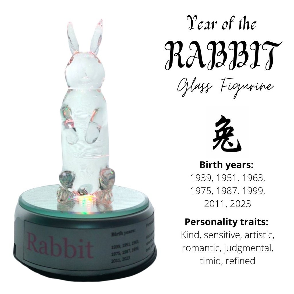 Rabbit Chinese Zodiac Sign Lucky Charm Home Decoration For 2022 with Rotating Base