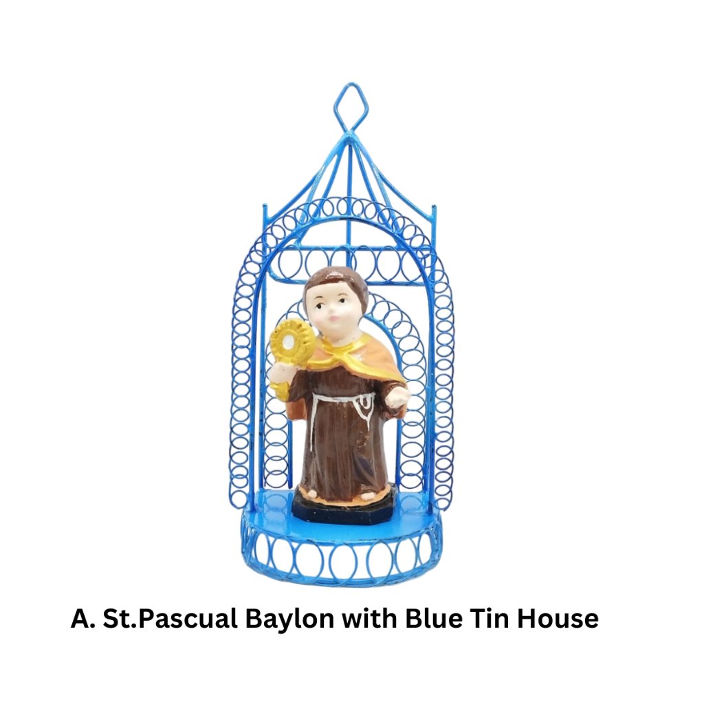 Chibi Saint St Pascual Baylon with Tin House Religious Figurines Home Decor Height: 4-5 inches - Image 2