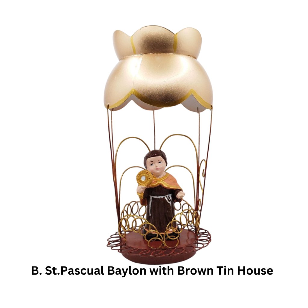 Chibi Saint St Pascual Baylon with Tin House Religious Figurines Home Decor Height: 4-5 inches - Image 3