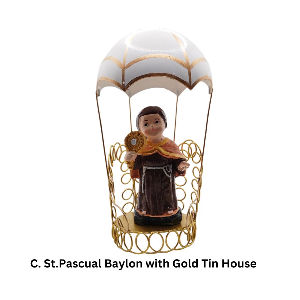 Chibi Saint St Pascual Baylon with Tin House Religious Figurines Home Decor Height: 4-5 inches - Image 4