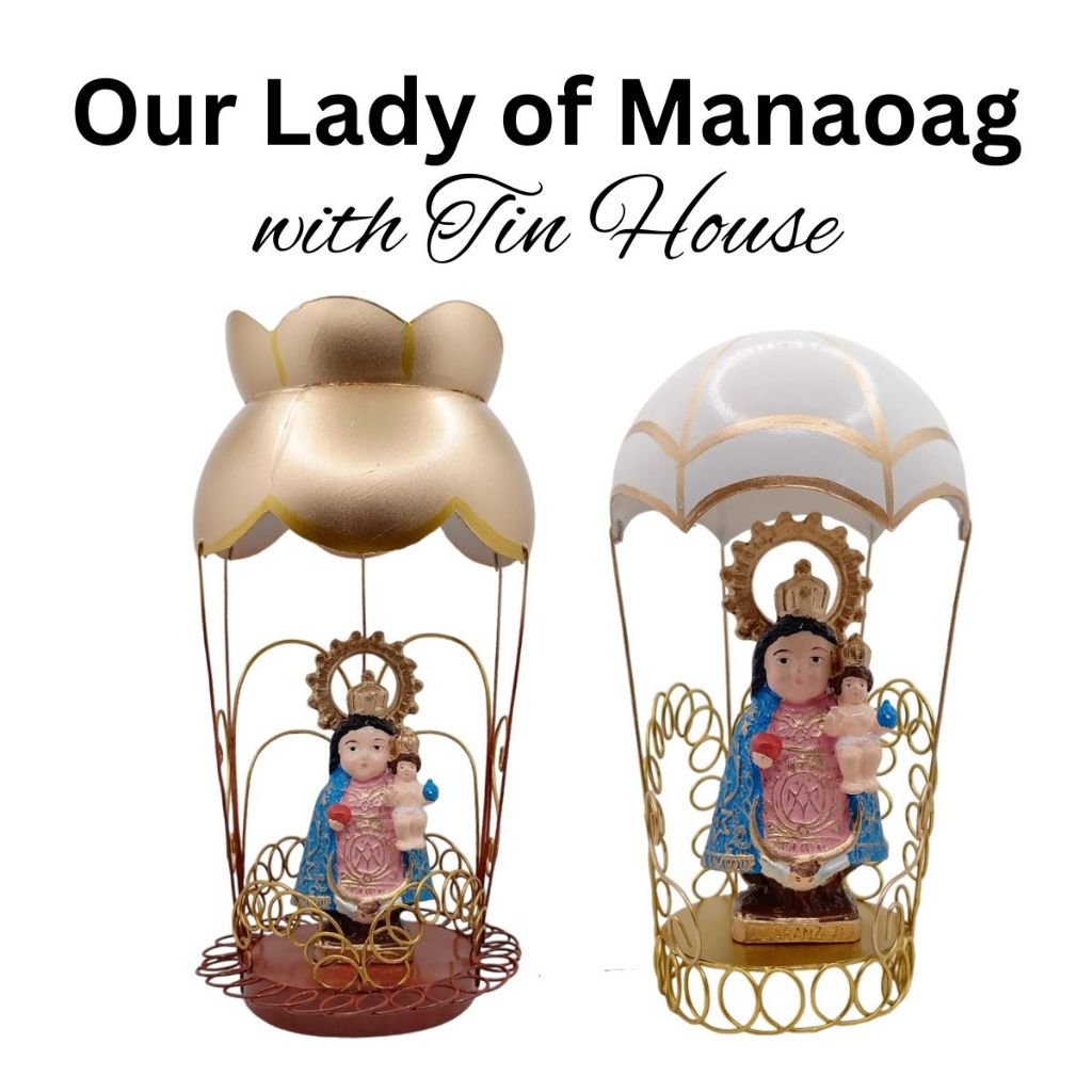 Chibi Saints Our Lady of Manaoag with Tin House Religious Figurines Home Decor Height: 4-5 inches