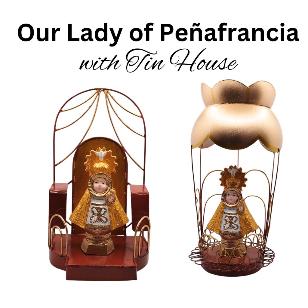 Chibi Saints Our Lady of Penafrancia with Tin House Religious Figurines Home Decor Height: 4-5 inche