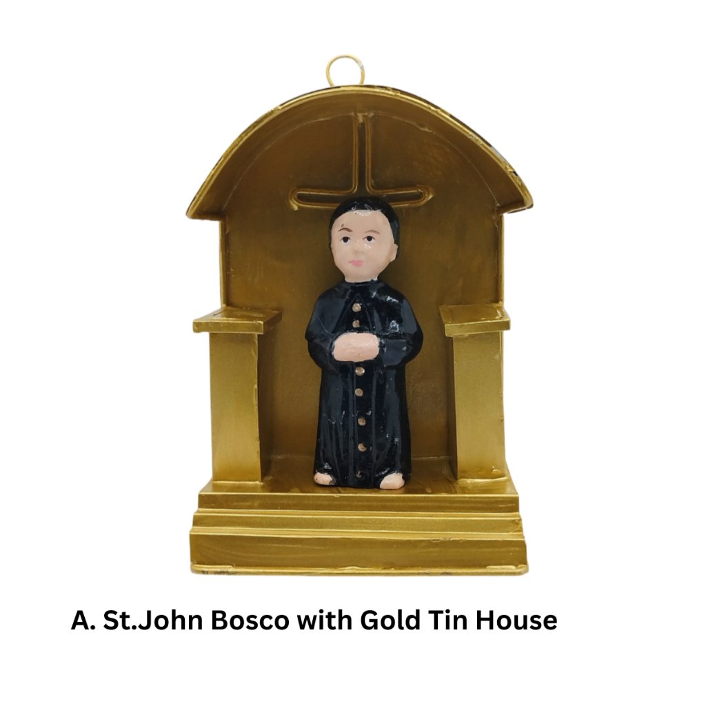 Chibi Saints St. John Bosco with Tin House Religious Figurines Home Decor Height: 4-5 inches - Image 2