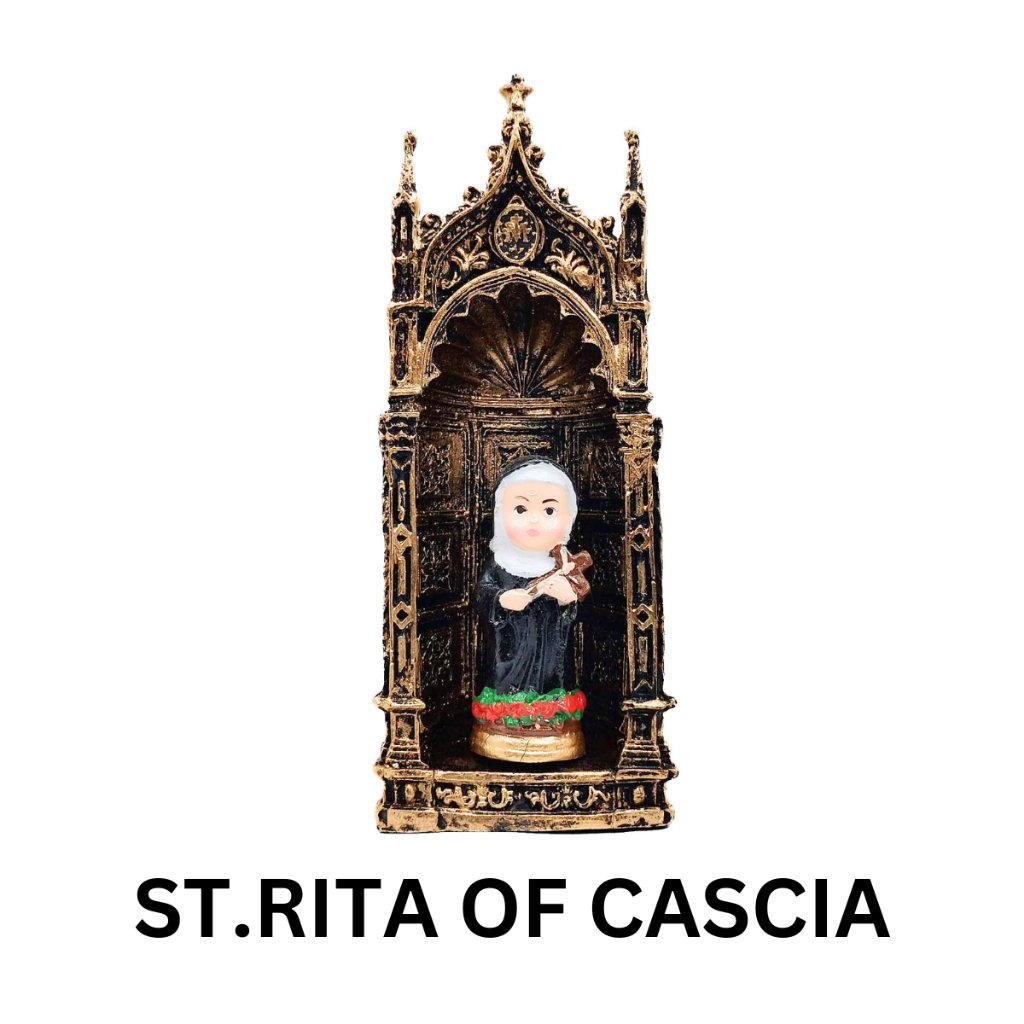 Chibi Saints with Gold Retablo Resin Home Decor Height: 8.5 inches - Image 5