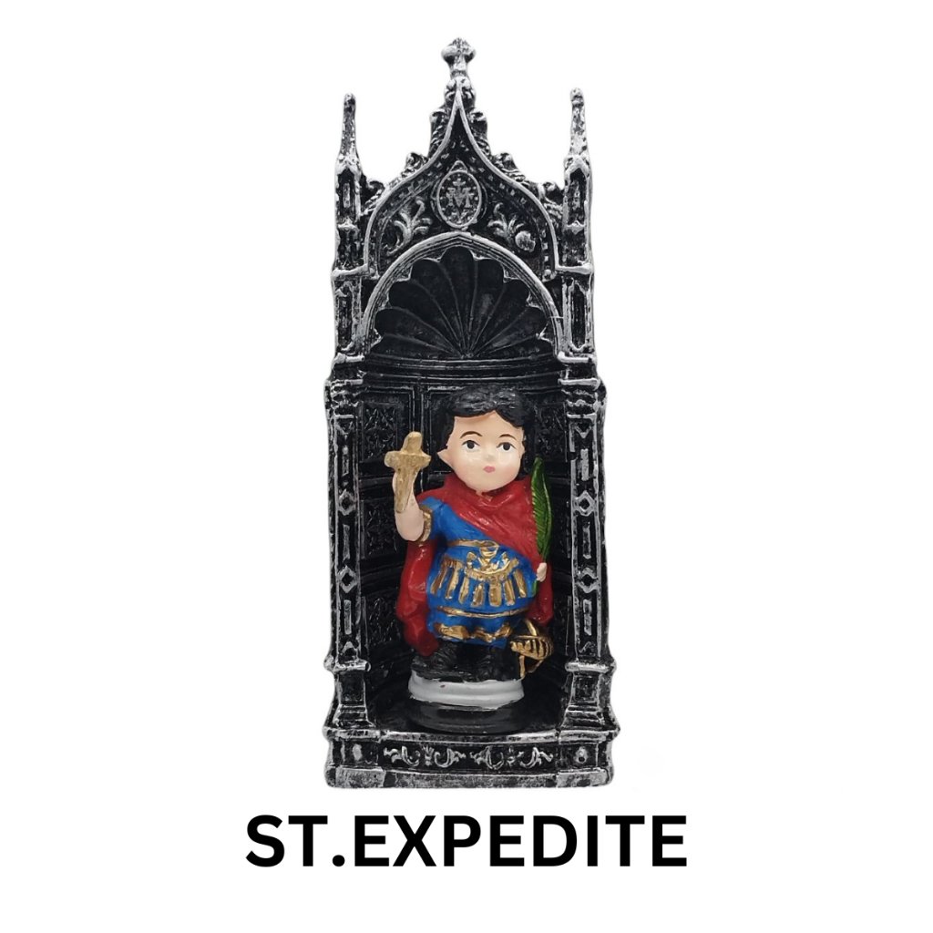 Chibi Saints Religious with Silver Retablo Resin Home Decor Height: 8.5 inches - Image 3