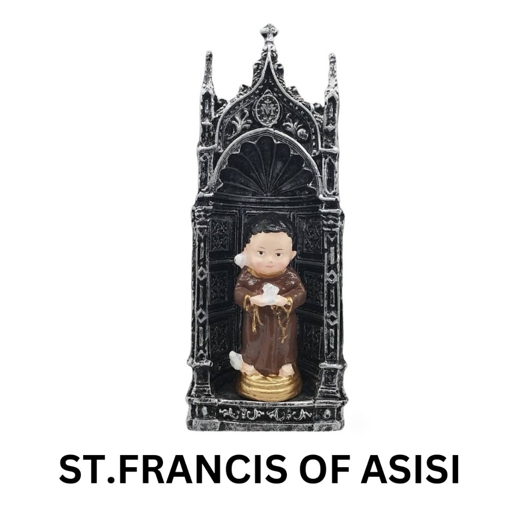 Chibi Saints Religious with Silver Retablo Resin Home Decor Height: 8.5 inches - Image 5