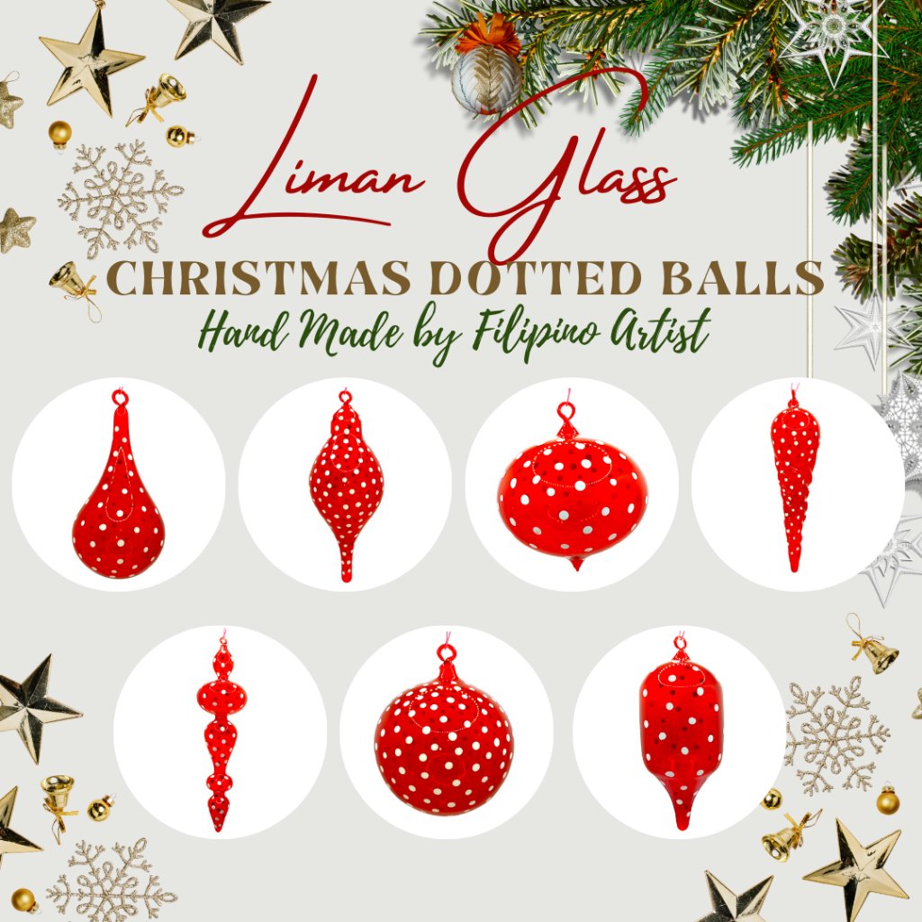 Liman Glass Christmas Ornaments Red Dotted Glass Balls Home Decor - Handcrafted by Filipino Artist