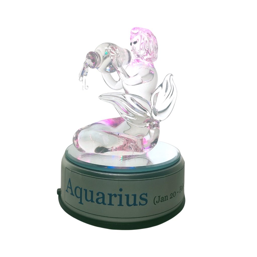 English Zodiac Sign Glass Figurine in Rotating Base - Image 3