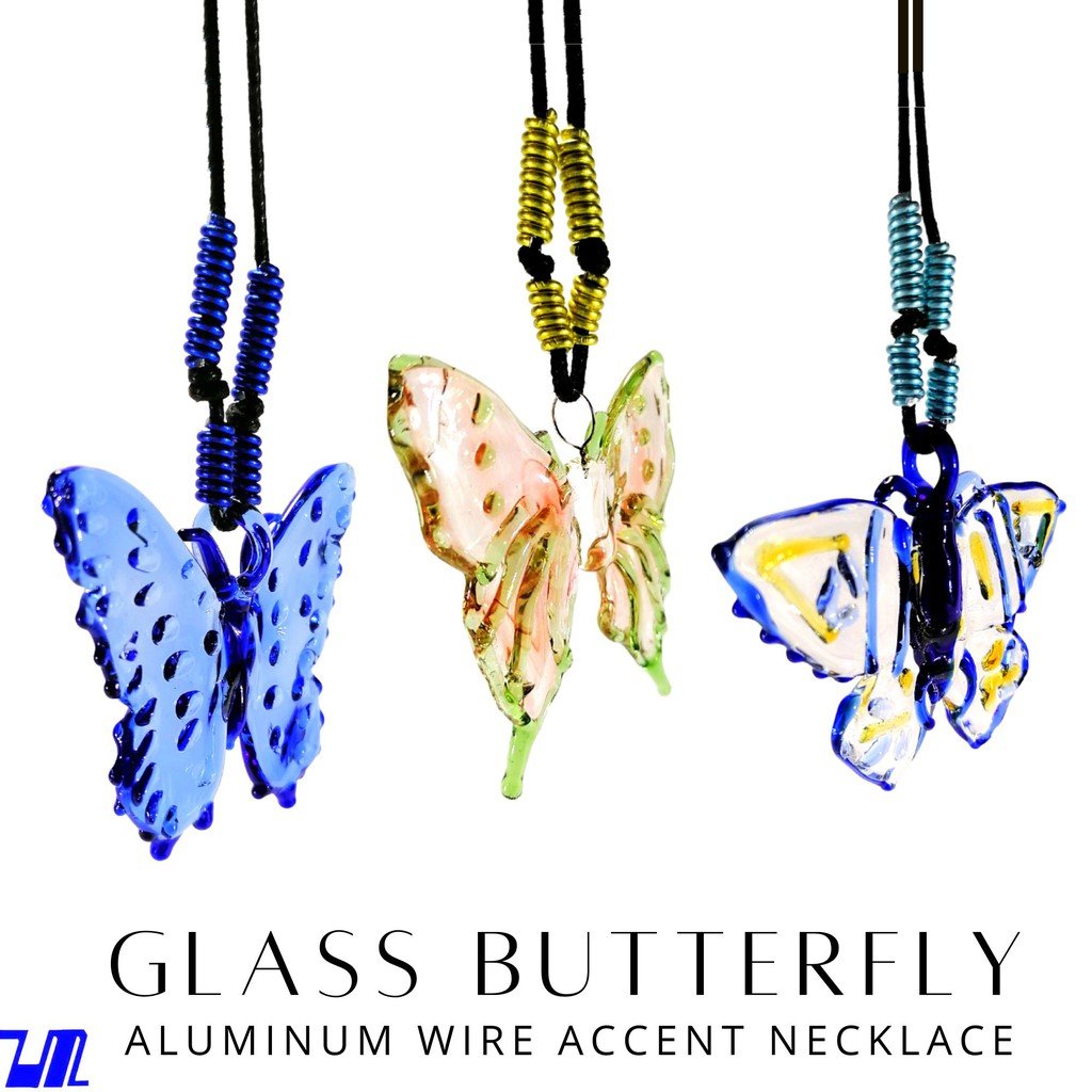 Liman Glass Butterfly Pendant in Wax Cord Necklace for Women with Box - Image 6