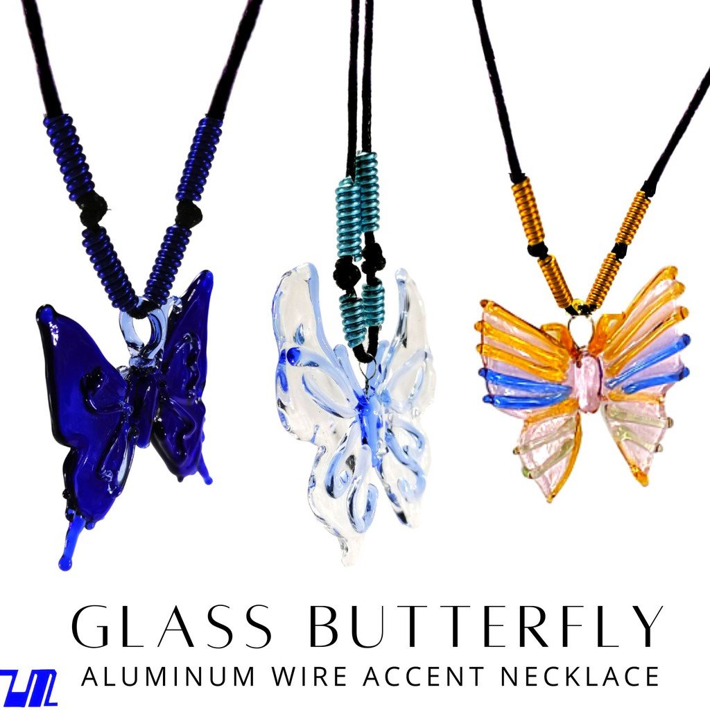 Liman Glass Butterfly Pendant in Wax Cord Necklace for Women with Box - Image 9