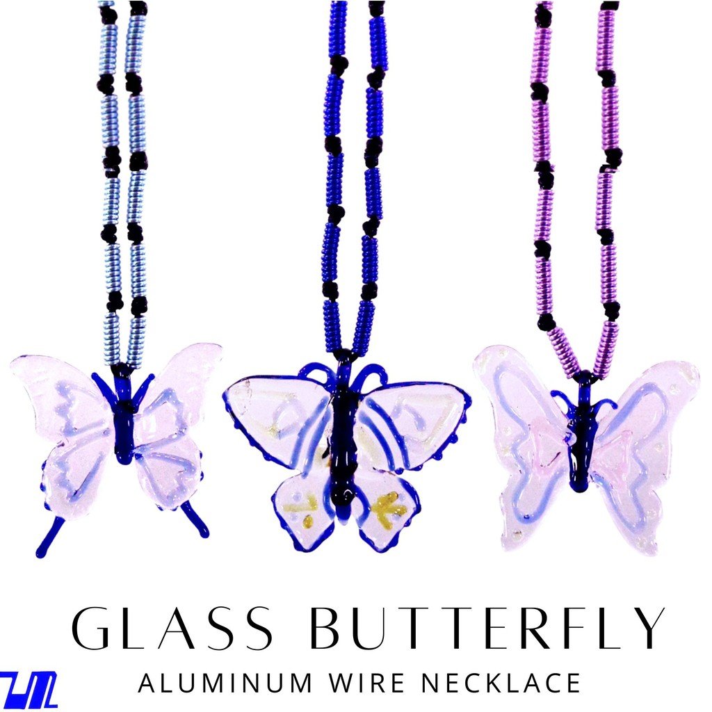 Liman Glass Butterfly Pendant in Aluminum Wire Full Long Necklace For Women - Image 2