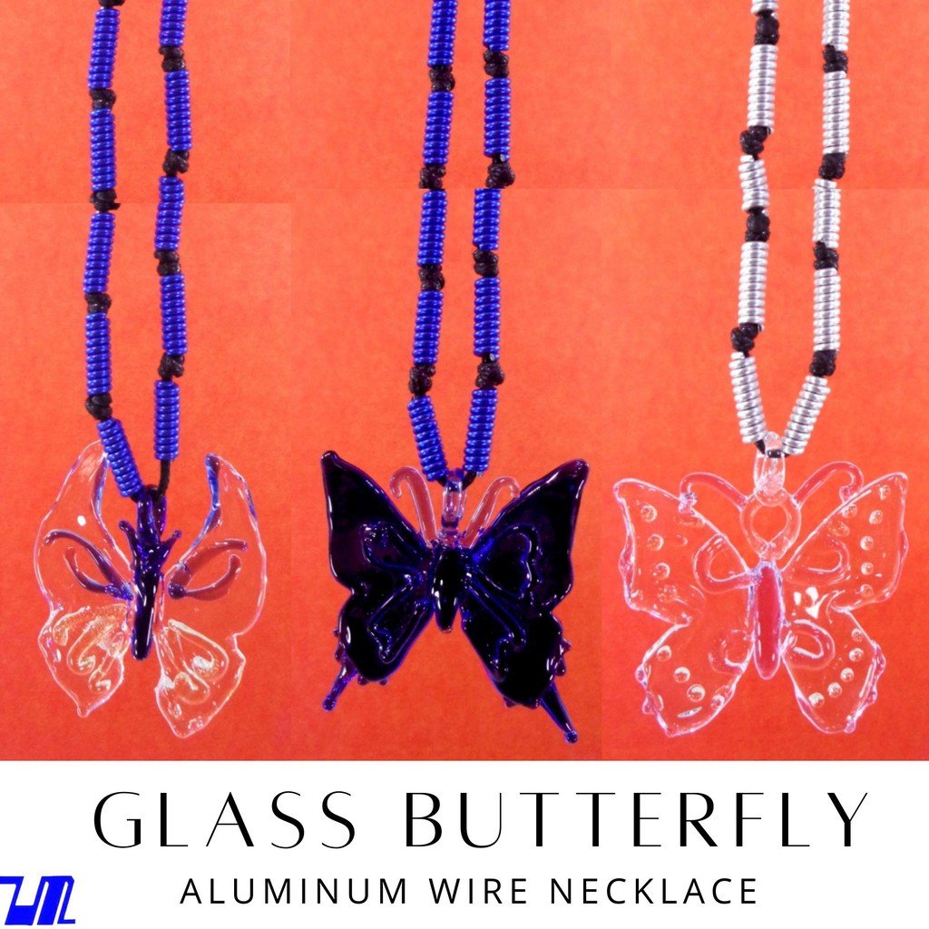 Liman Glass Butterfly Pendant in Aluminum Wire Full Long Necklace For Women - Image 3