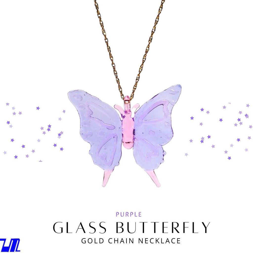 Glass Butterfly Pendant in 18k Gold Necklace for Women with Box - Image 3