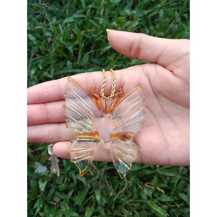 Glass Butterfly Pendant in 18k Gold Necklace for Women with Box - Image 5