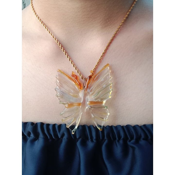 Glass Butterfly Pendant in 18k Gold Necklace for Women with Box - Image 6