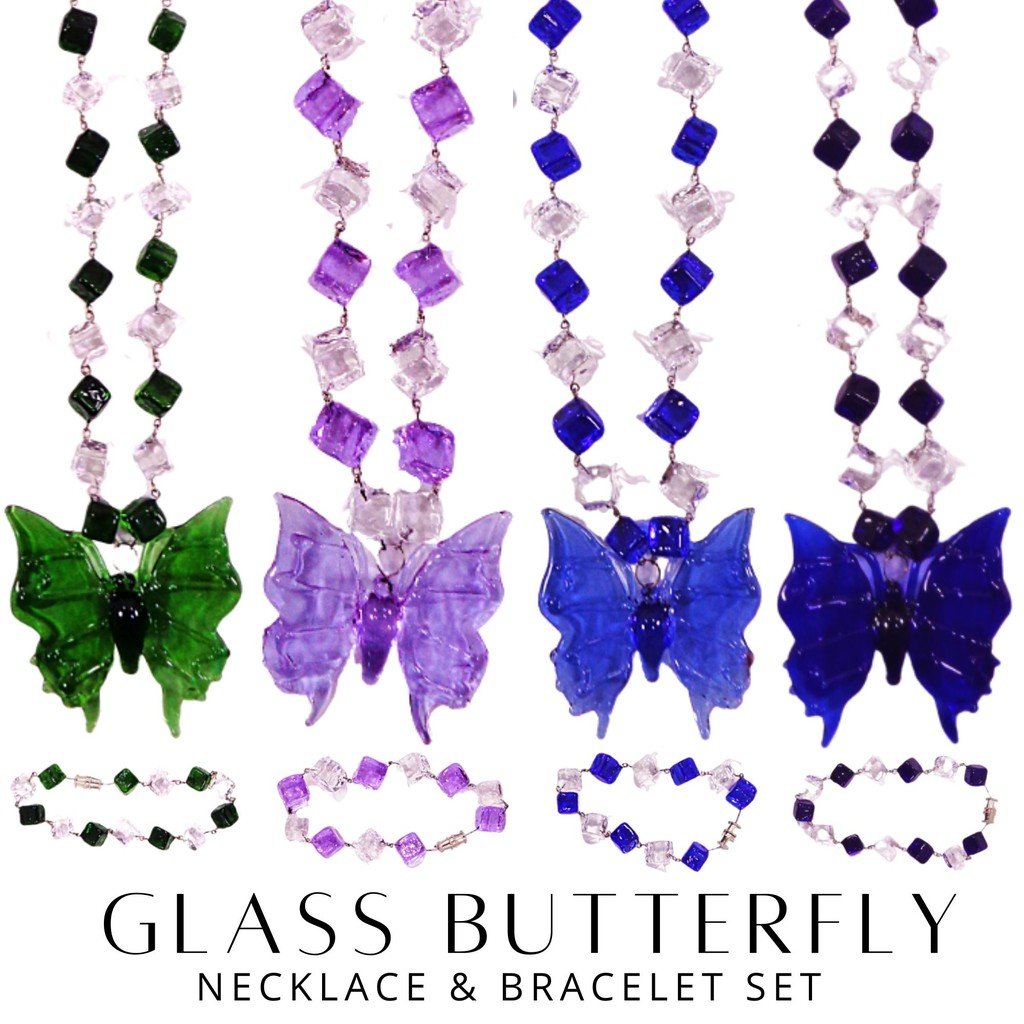 Liman Glass Butterfly Pendant in Glass Dice Necklace with Bracelet for Women 8 Colors - Image 2