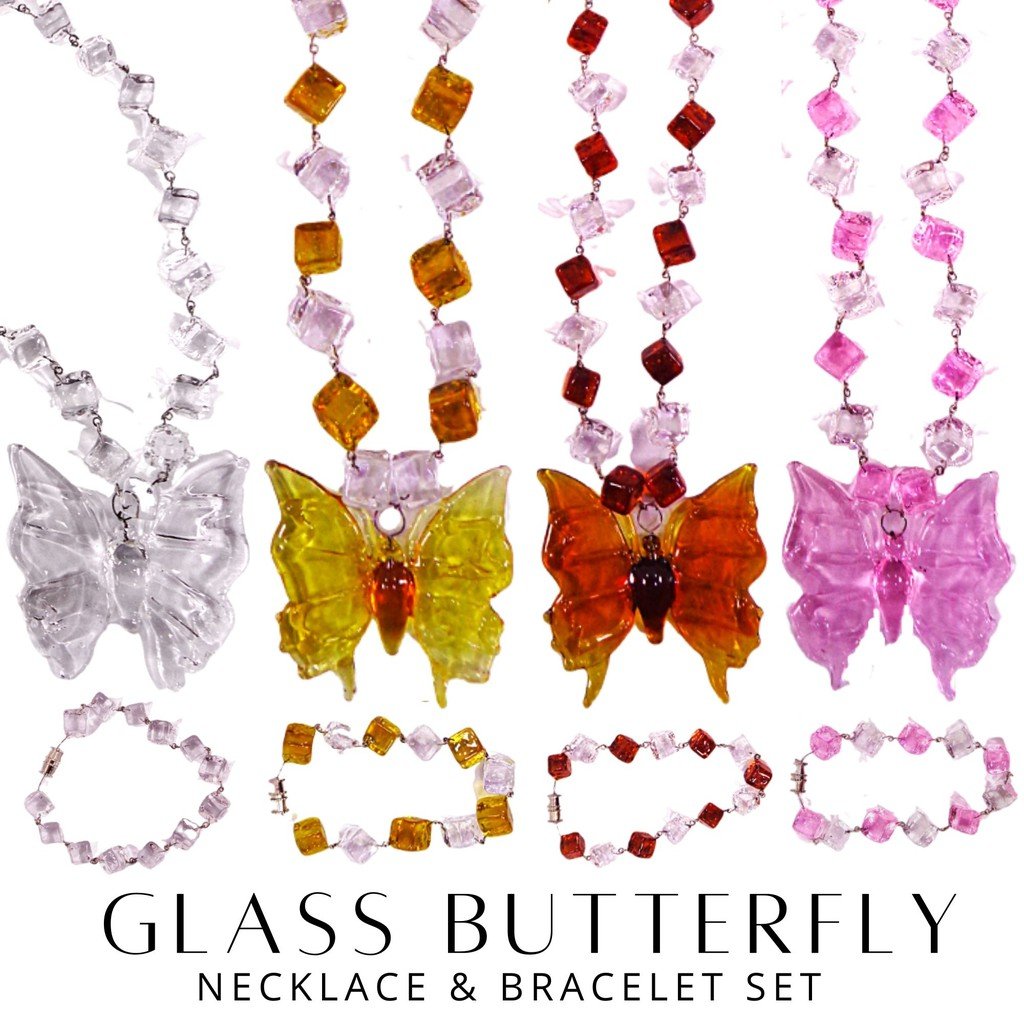Liman Glass Butterfly Pendant in Glass Dice Necklace with Bracelet for Women 8 Colors - Image 3