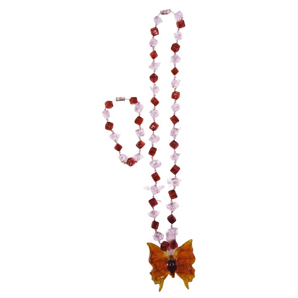 Liman Glass Butterfly Pendant in Glass Dice Necklace with Bracelet for Women 8 Colors - Image 4
