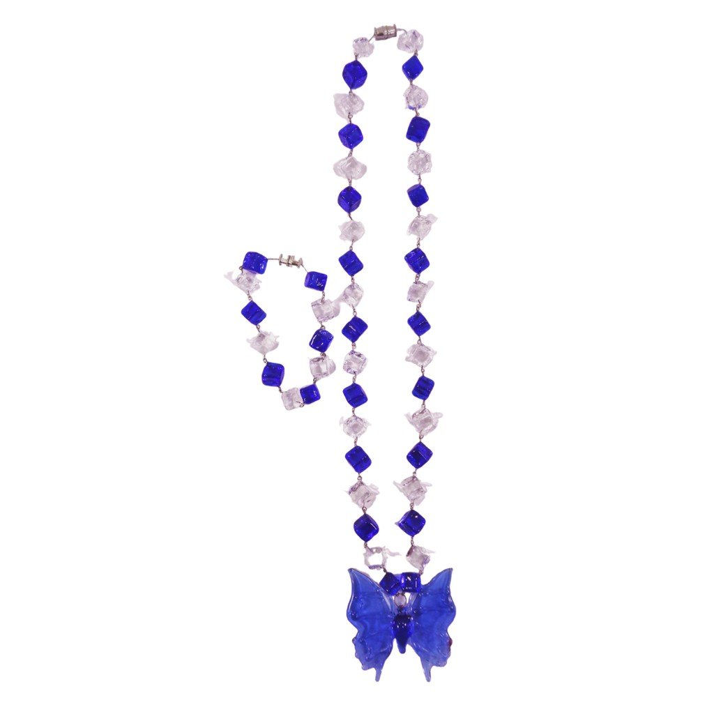 Liman Glass Butterfly Pendant in Glass Dice Necklace with Bracelet for Women 8 Colors - Image 5