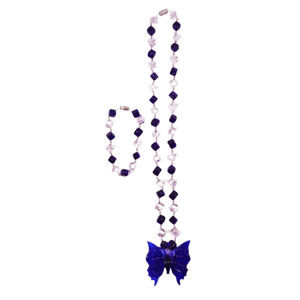 Liman Glass Butterfly Pendant in Glass Dice Necklace with Bracelet for Women 8 Colors - Image 6