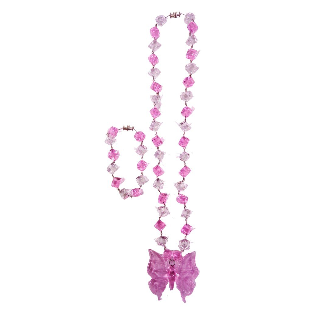 Liman Glass Butterfly Pendant in Glass Dice Necklace with Bracelet for Women 8 Colors - Image 7