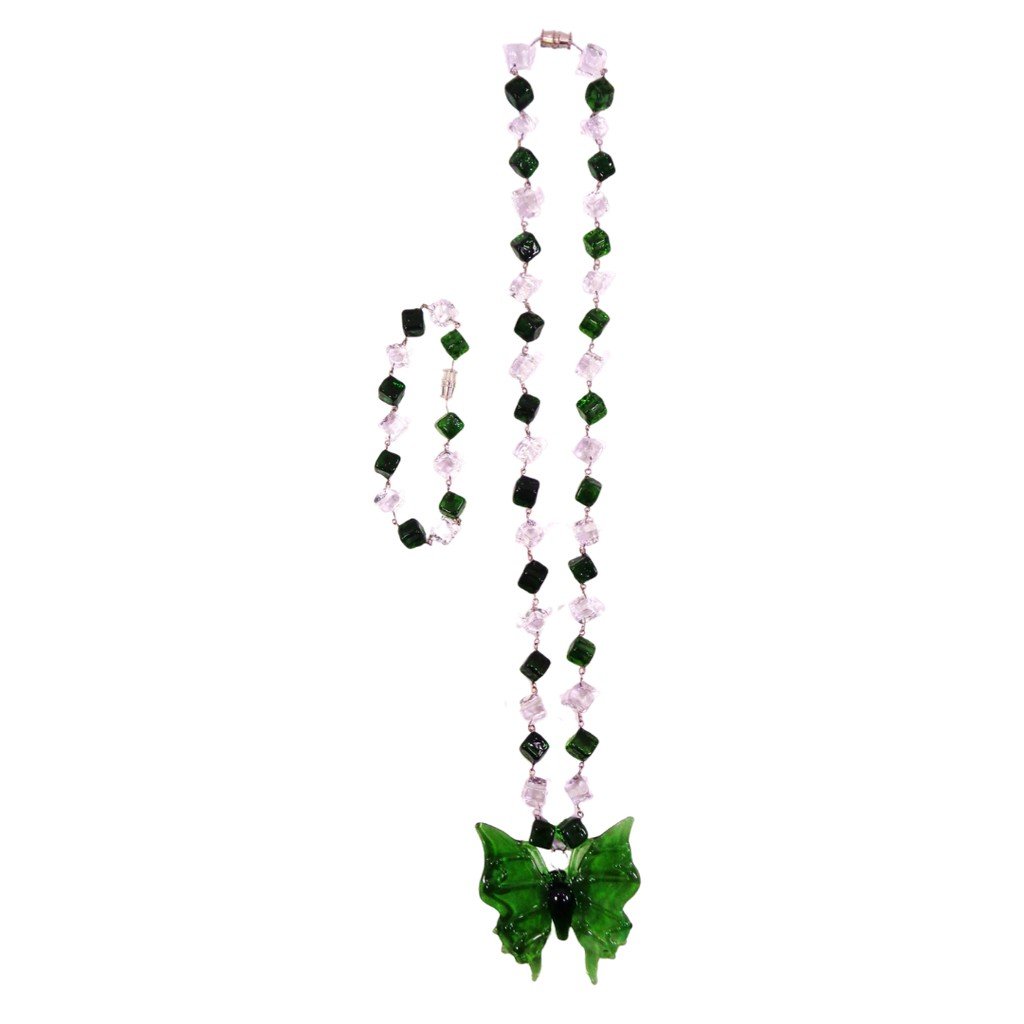 Liman Glass Butterfly Pendant in Glass Dice Necklace with Bracelet for Women 8 Colors - Image 8