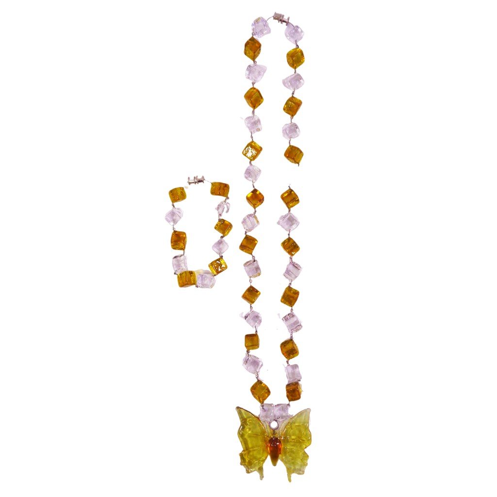 Liman Glass Butterfly Pendant in Glass Dice Necklace with Bracelet for Women 8 Colors - Image 9