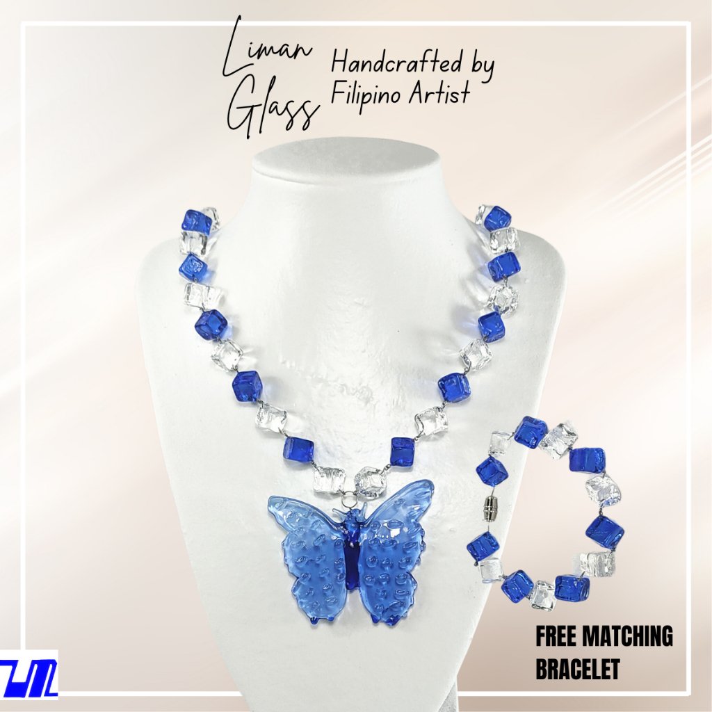 Glass Butterfly Pendant in Dice Necklace with Bracelet Butterfly Jewelry Set 18 Designs - Image 2