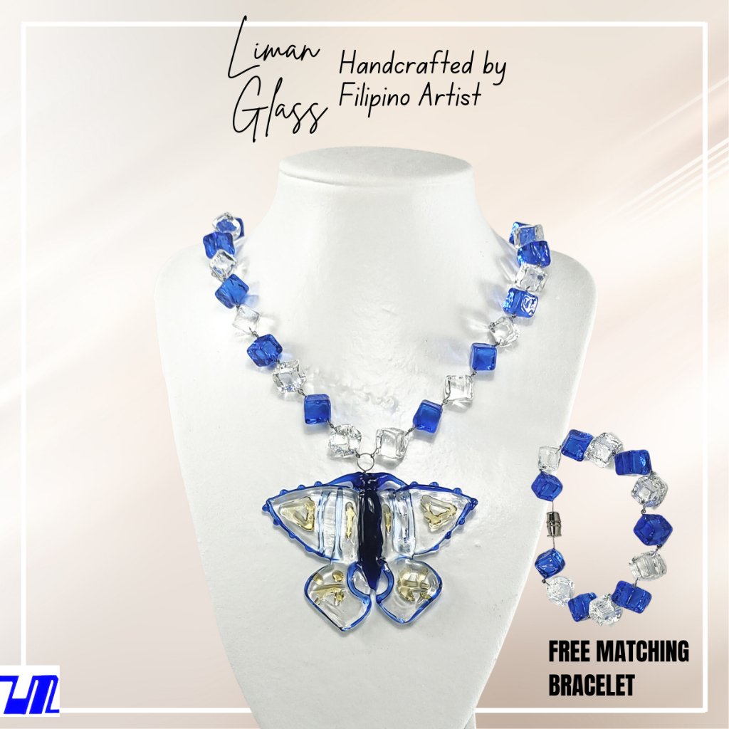 Glass Butterfly Pendant in Dice Necklace with Bracelet Butterfly Jewelry Set 18 Designs - Image 3