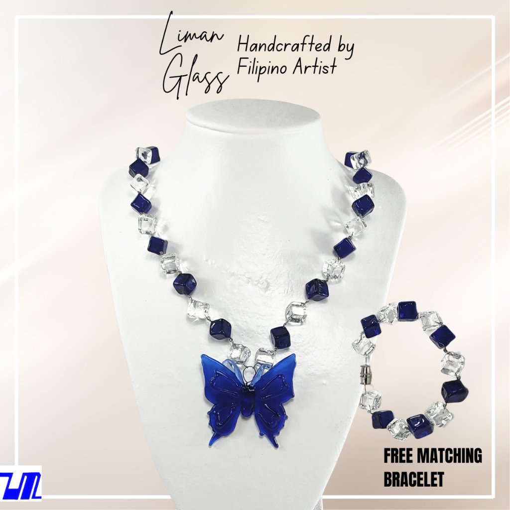 Glass Butterfly Pendant in Dice Necklace with Bracelet Butterfly Jewelry Set 18 Designs - Image 4
