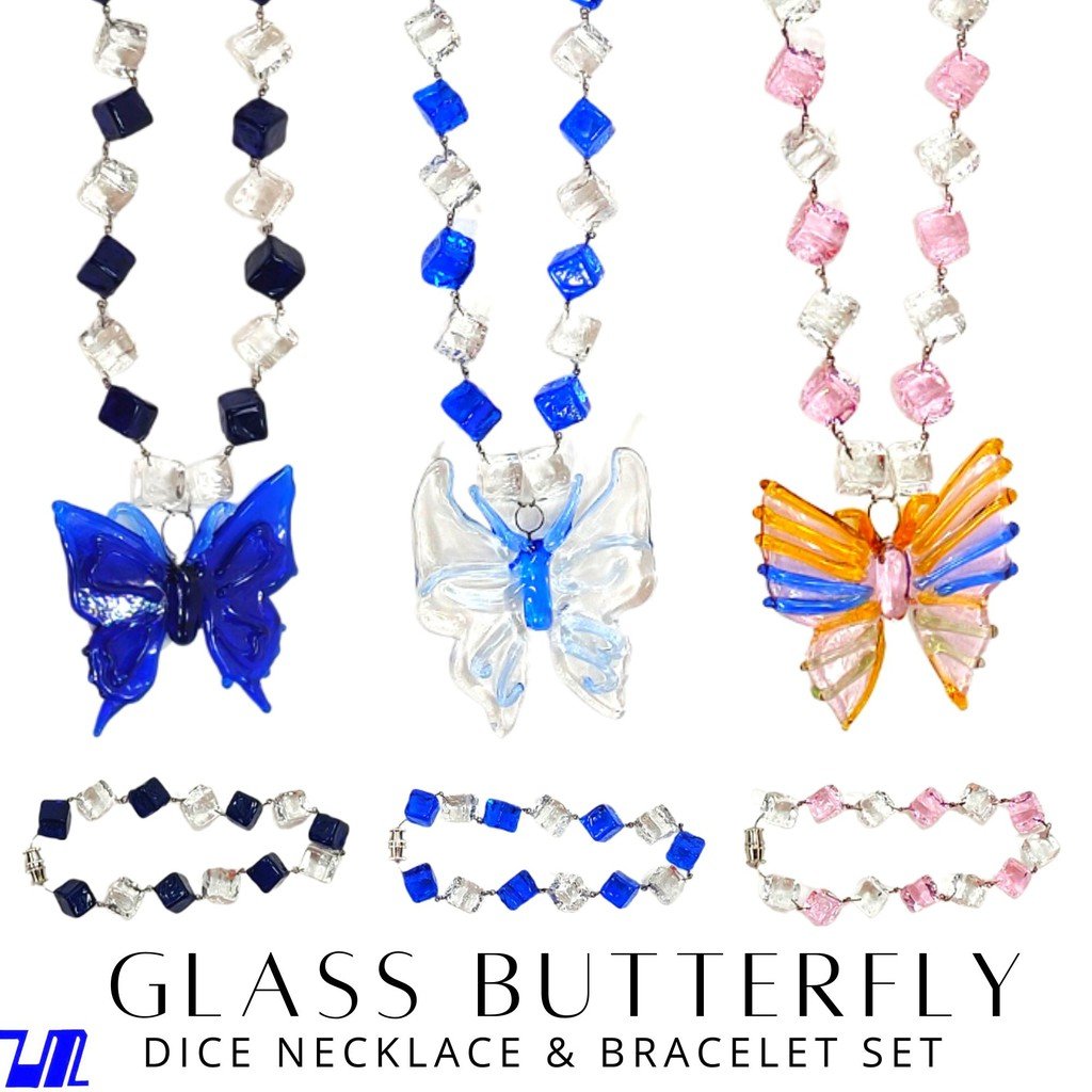 Glass Butterfly Pendant in Dice Necklace with Bracelet Butterfly Jewelry Set 18 Designs - Image 7