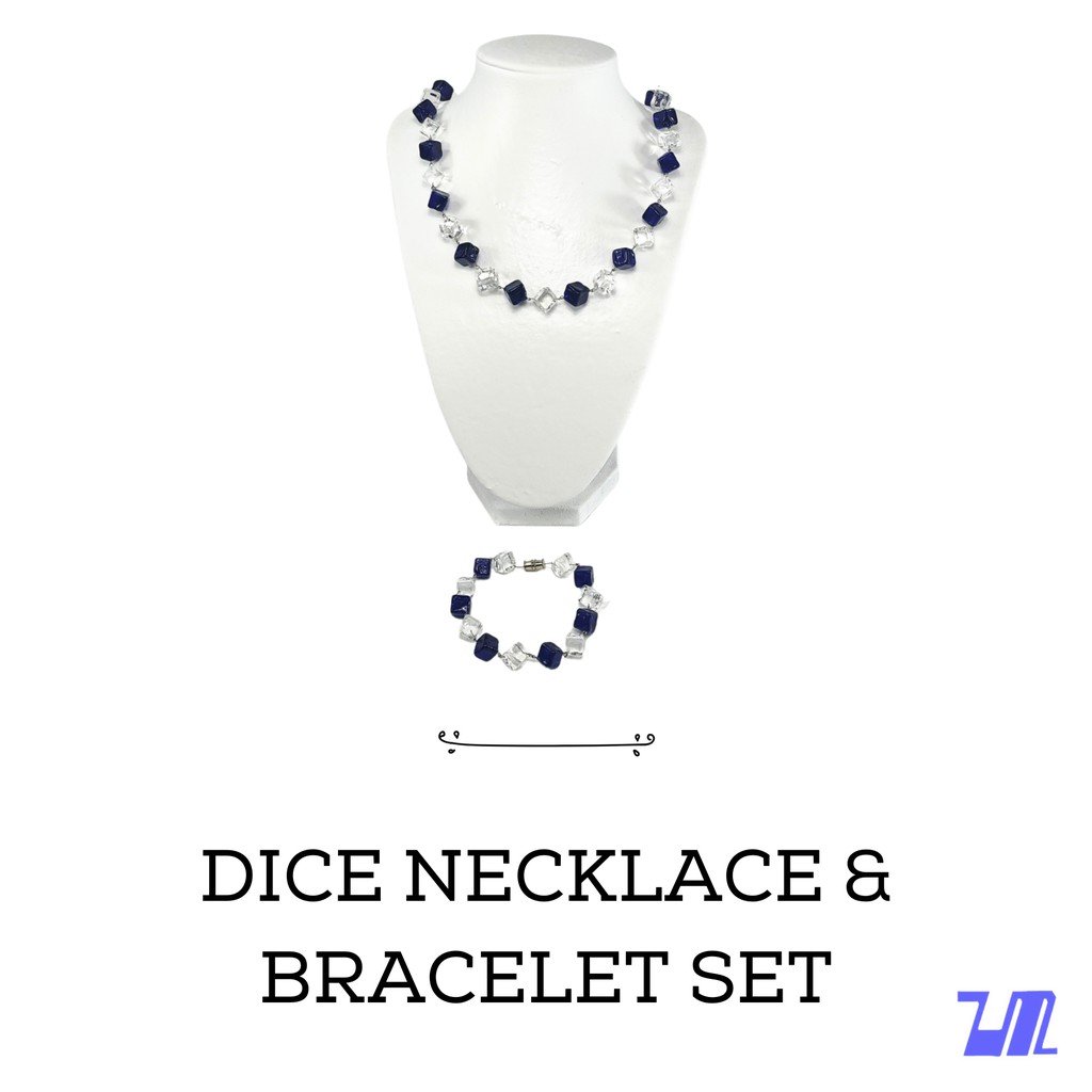 Liman Glass Dice Long Necklace For Women with Bracelet Set