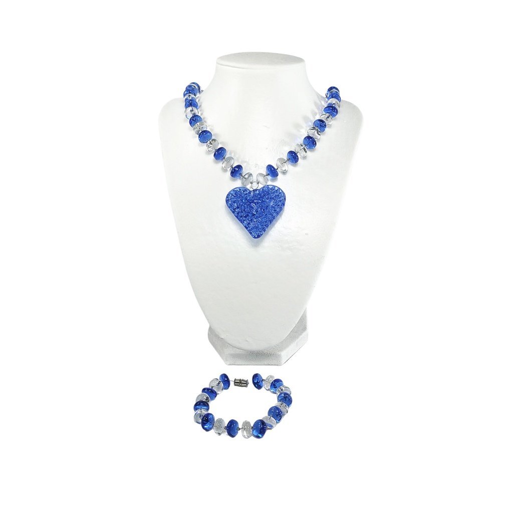 Liman Glass Crochet Heart Pendant, Oblong Necklace Bracelet Set - Image 5