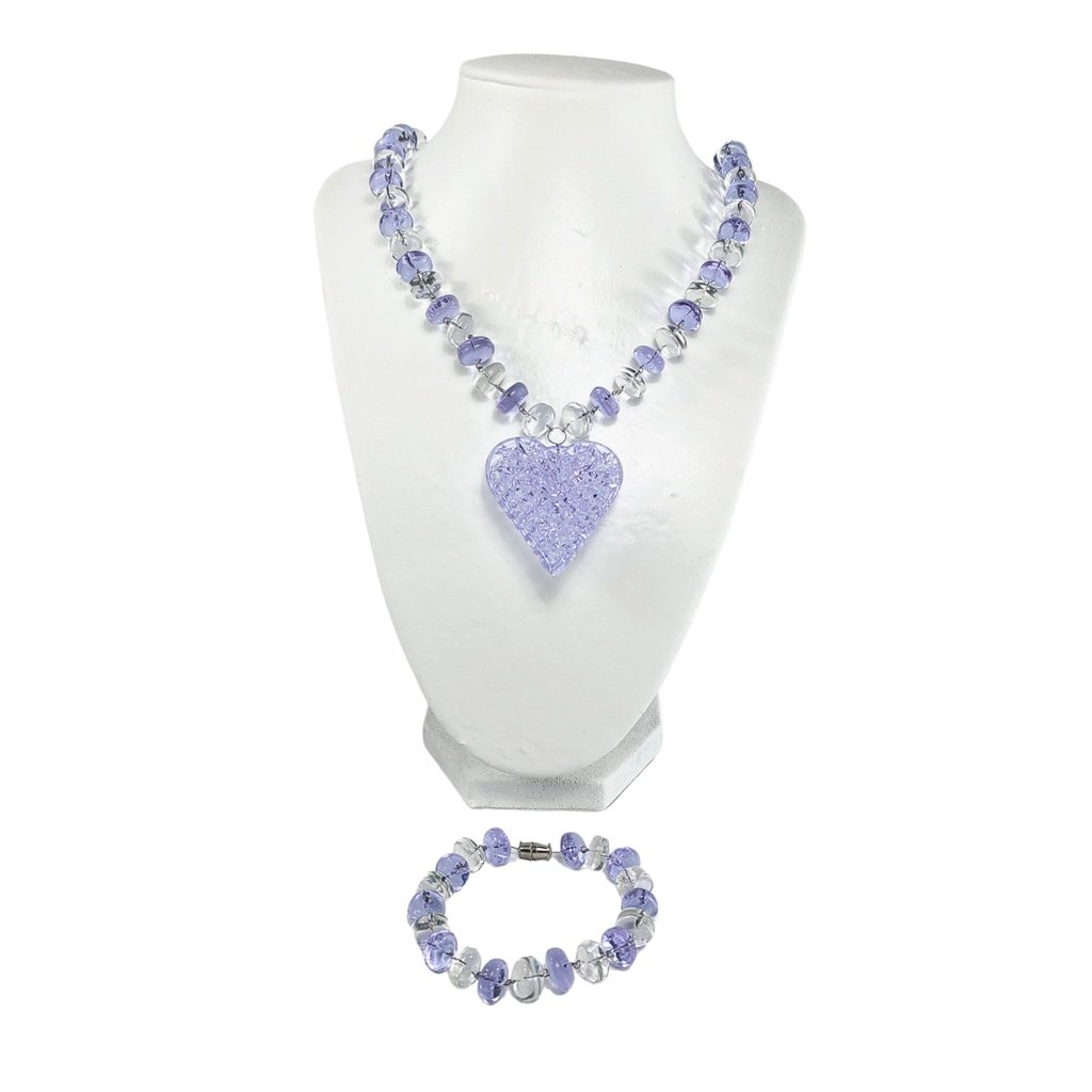 Liman Glass Crochet Heart Pendant, Oblong Necklace Bracelet Set - Image 8