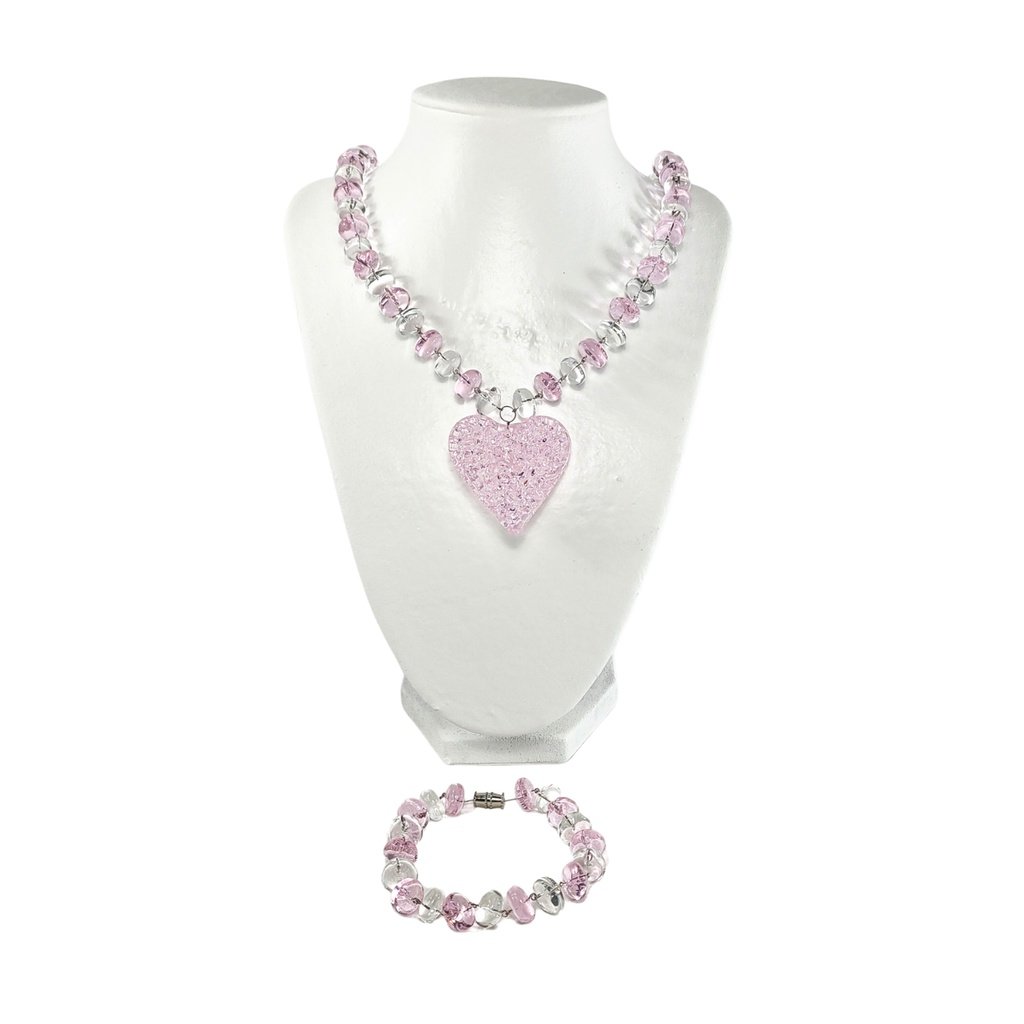 Liman Glass Crochet Heart Pendant, Oblong Necklace Bracelet Set - Image 9