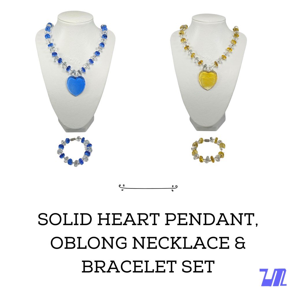 Liman Glass Solid Heart Pendant, Oblong Necklace Bracelet Set - Image 2