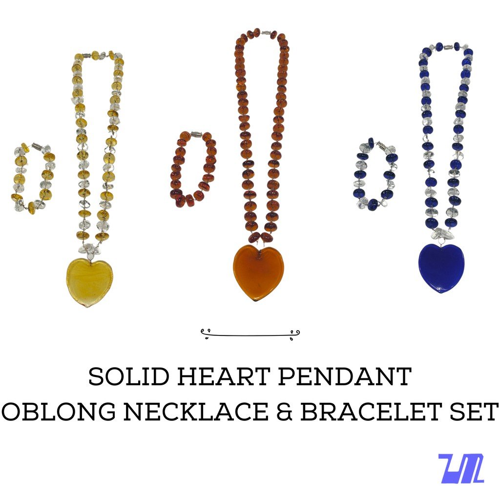 Liman Glass Solid Heart Pendant, Oblong Necklace Bracelet Set - Image 3